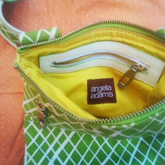 Angela Adam's lime green small cotton canvas with leather trim crossbody bag - Picture 3 of 6